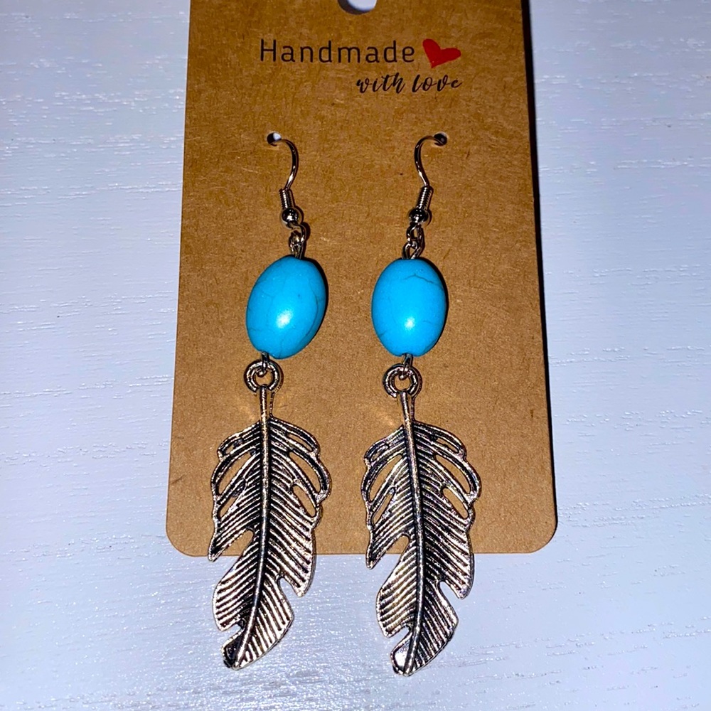 Drop Leaf & Turquoise Earrings
